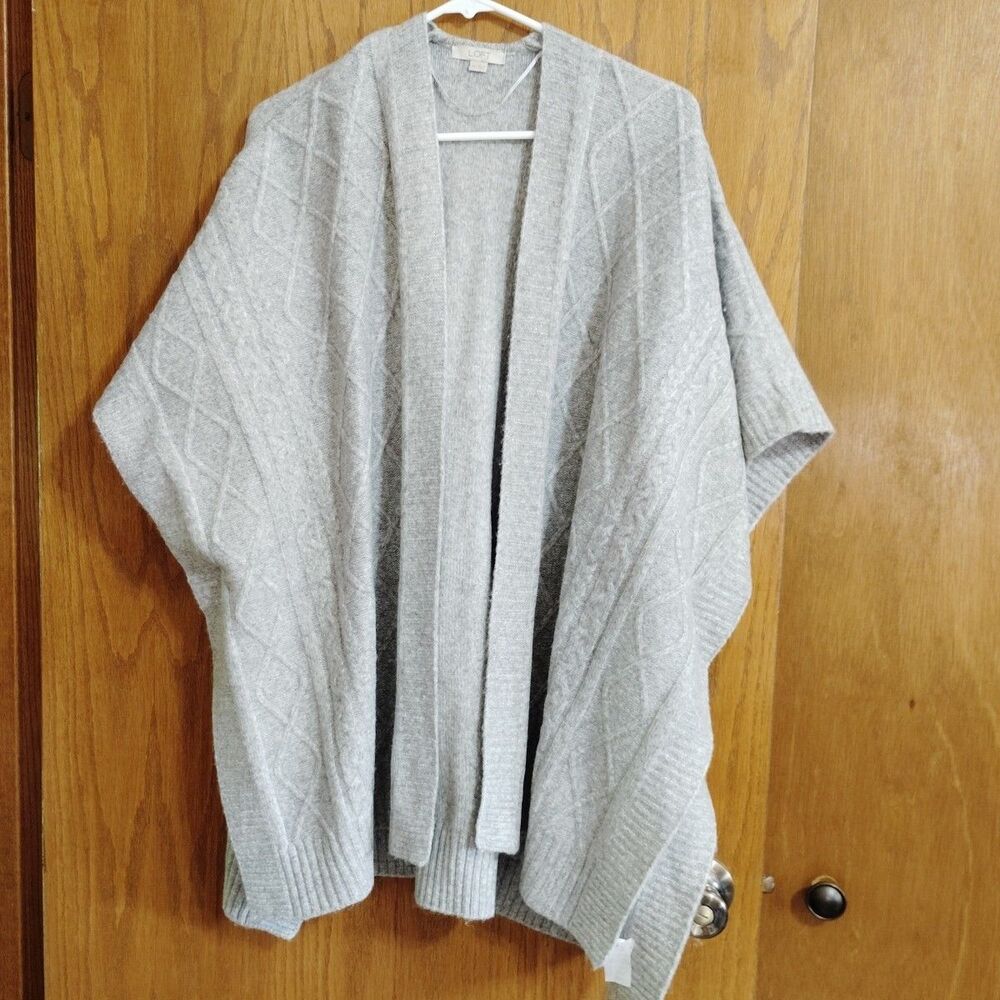 LOFT Cardigan Womens Sz M/L Open Front Shawl Gray Wool Blend Cape Oversized